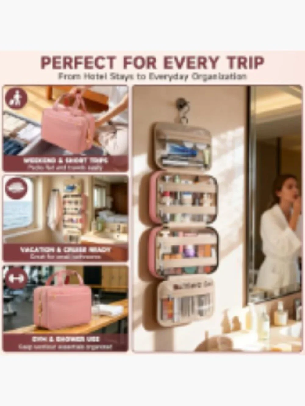 Hanging Toiletry Bag Travel Makeup Organizer Clear Pockets Oxford Cloth